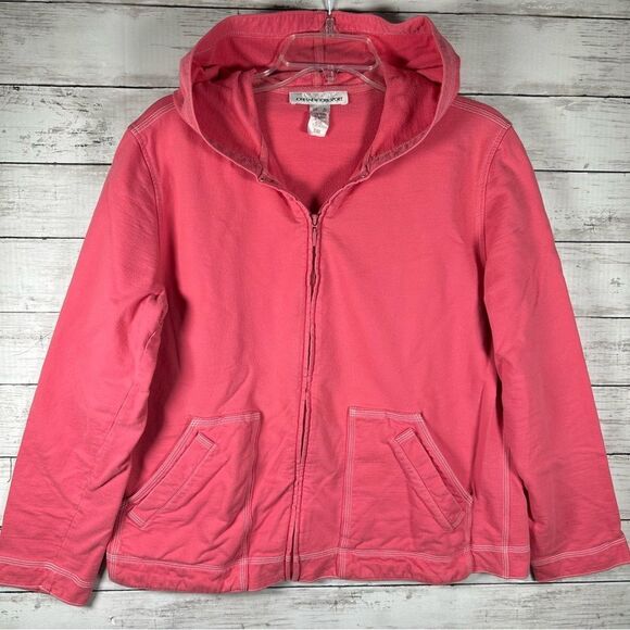 Jones New York Cotton Pink Coastal Hooded Zip Front Sweatshirt XL - Picture 1 of 5